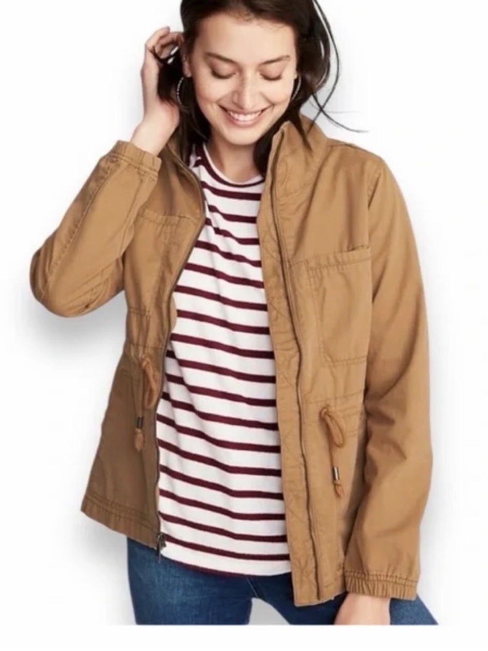 Old Navy Women's Tan Utility Jacket with Drawcord Waist